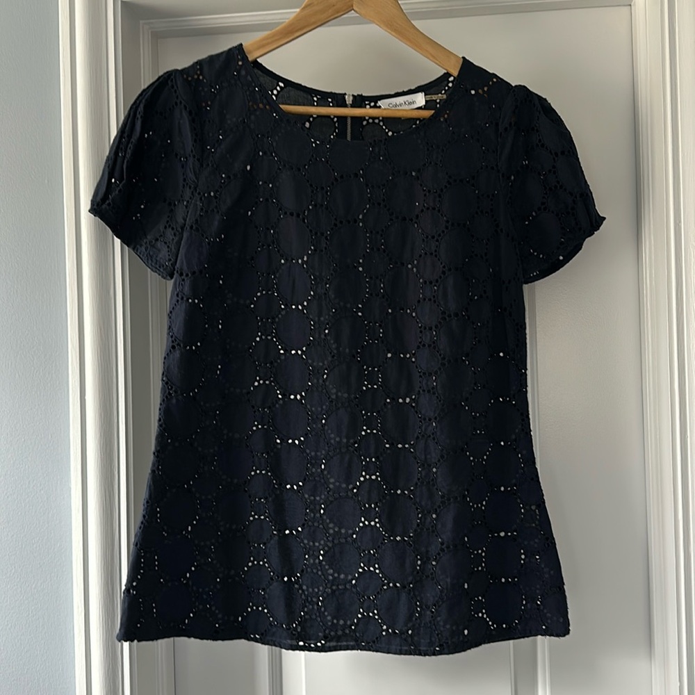 Calvin Klein navy eyelet top
